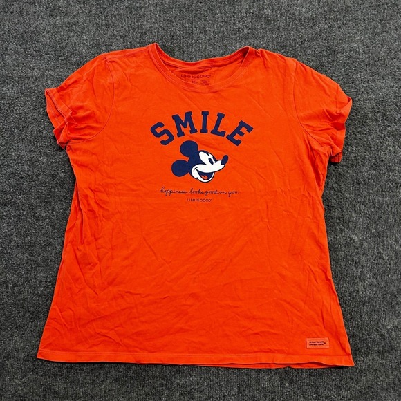 Life Is Good Tops - Life is Good T-Shirt Womens XL Orange Mickey Mouse Smile Crusher Graphic Tee